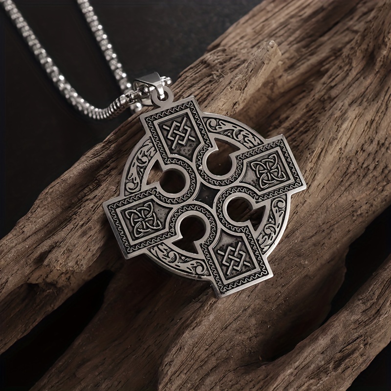Celtic Knot Cross Pendant Stainless Steel Necklace Irish Symbol Amulet